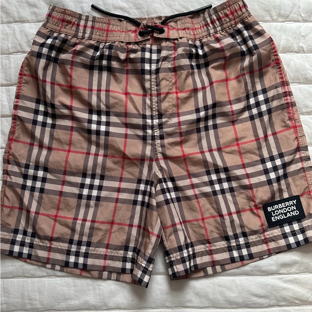 Burberry Kids Swim Trunks in Beige, Black, Red